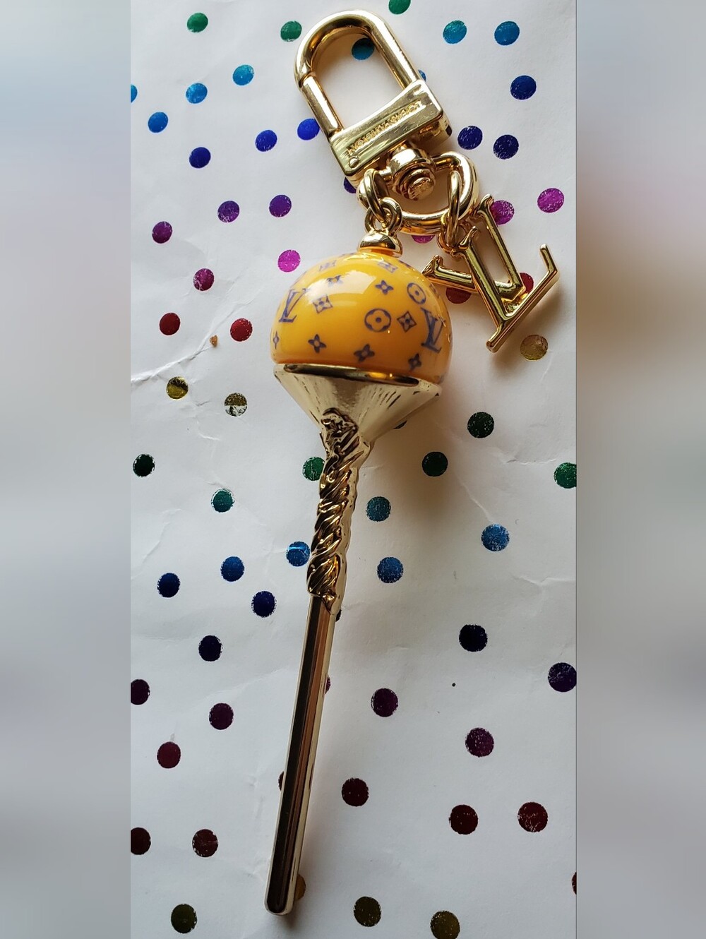 Yellow Monogram Enamel Bag Charm, Key Charm with Gold Hardware